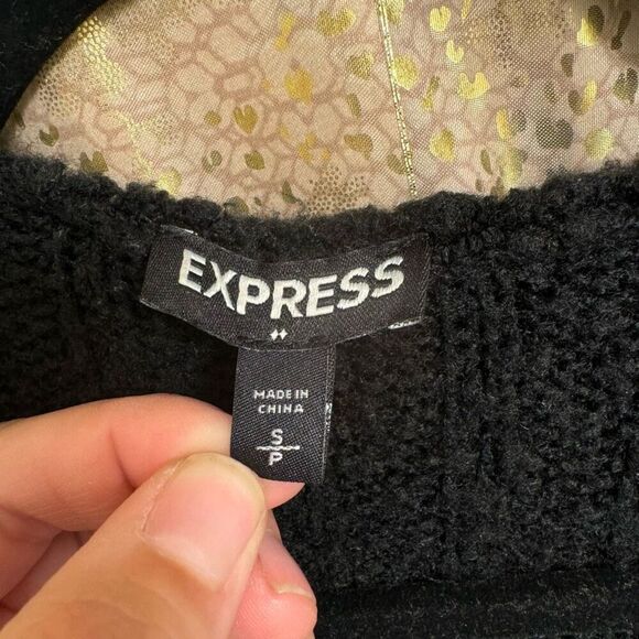 Express Black Fuzzy Hooded Soft Open Cardigan Sweater Small/Medium - Picture 3 of 7